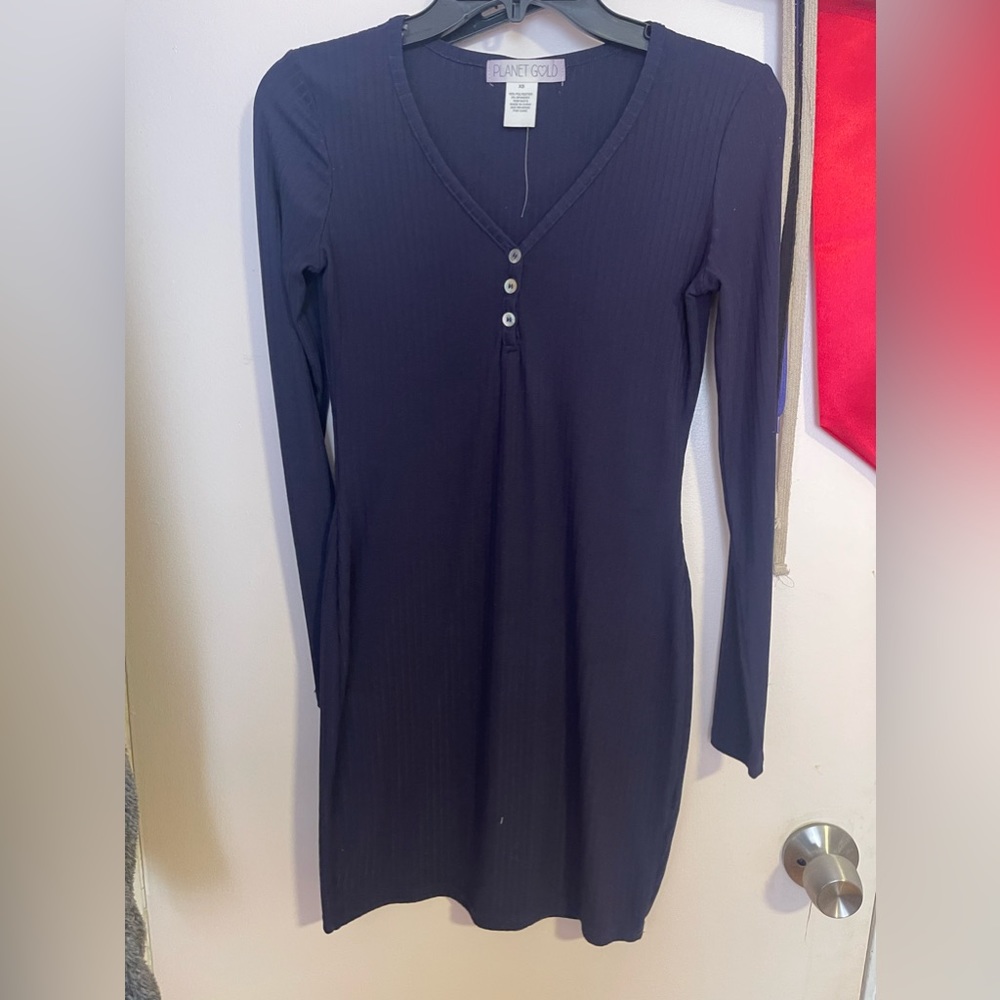Navy button down long sleeve dress